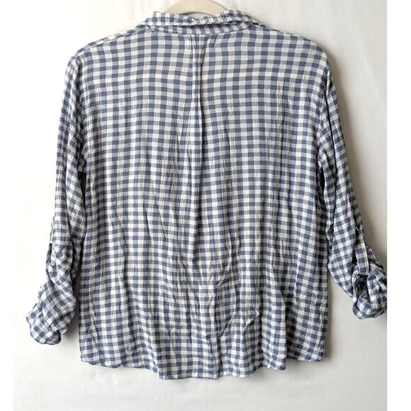 Pink Rose‎ Blouse Womens Small Blue White Gingham Check Plaid Tie Front Button - Picture 6 of 7
